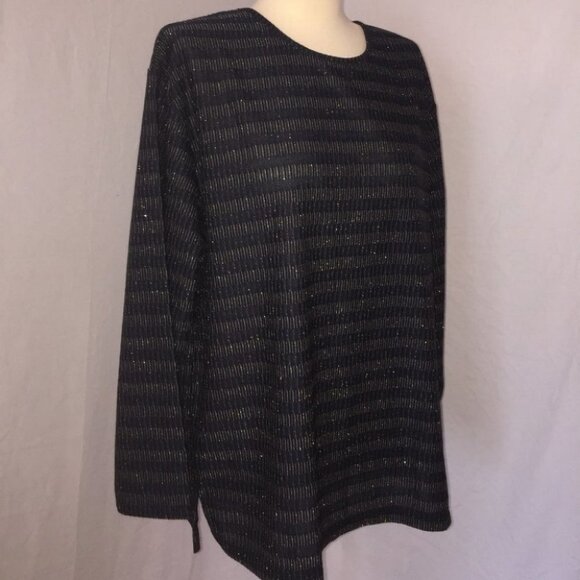 Blast long sleeve Top Blouse Sparkle Navy Gold Striped New with tag - Picture 5 of 8